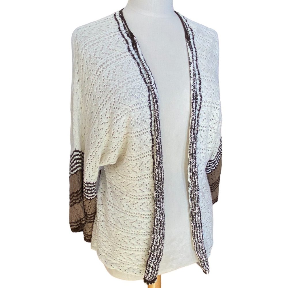 Hand Crochet Pointelle Knit Cardigan Coastal Grandma Beach Layer Kimono Boho-M